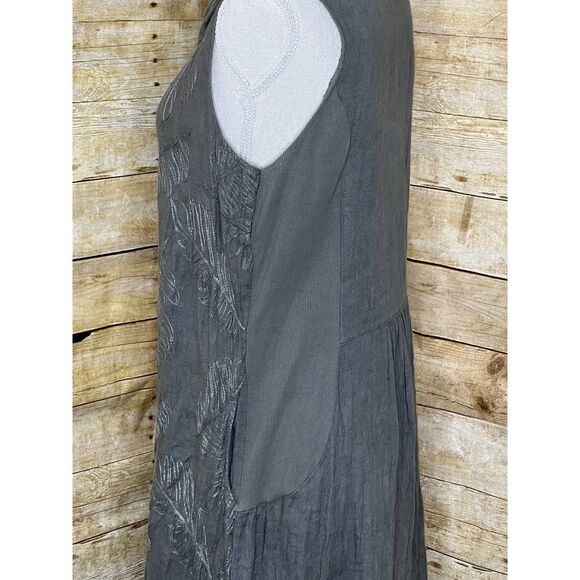 LENI TOMEI 100% LINEN COASTAL BEACHY VACATION RELAXED RESORT BRUNCH DRESS LARGE - Picture 4 of 6